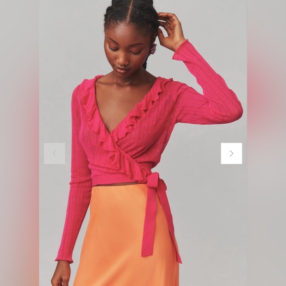 Maeve By Anthropologie Linen Ruffled Wrap Cardigan Sweater - Picture 1 of 10